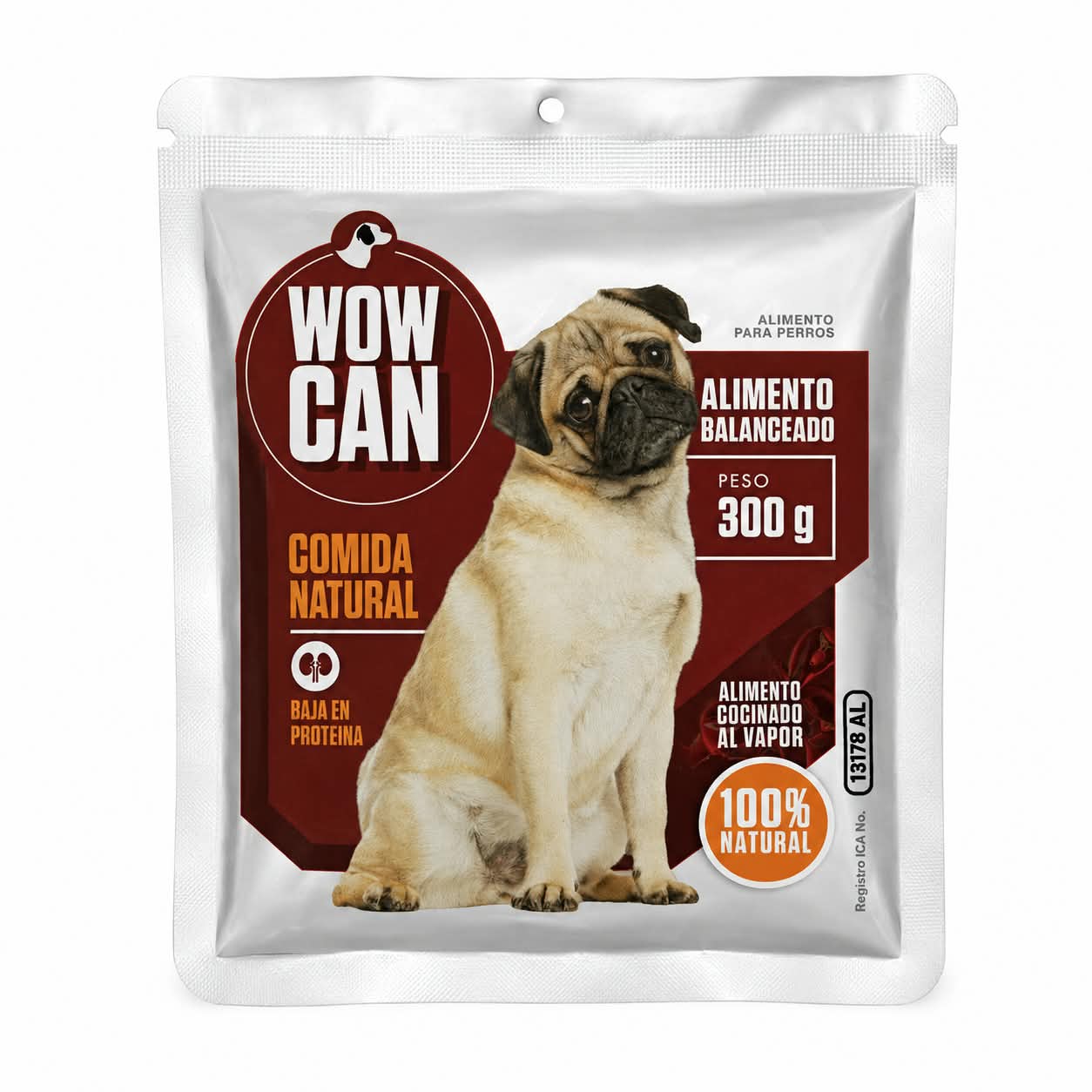 Wow Can Baja en Proteína Alimento Natural Cocinado al Vapor 300 gr